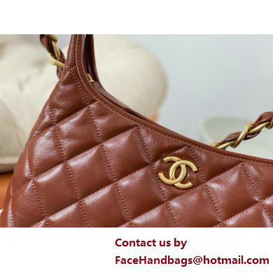 Chanel Shiny Lambskin  &  Gold-Tone Metal Hobo handBag brown AS4912 2025